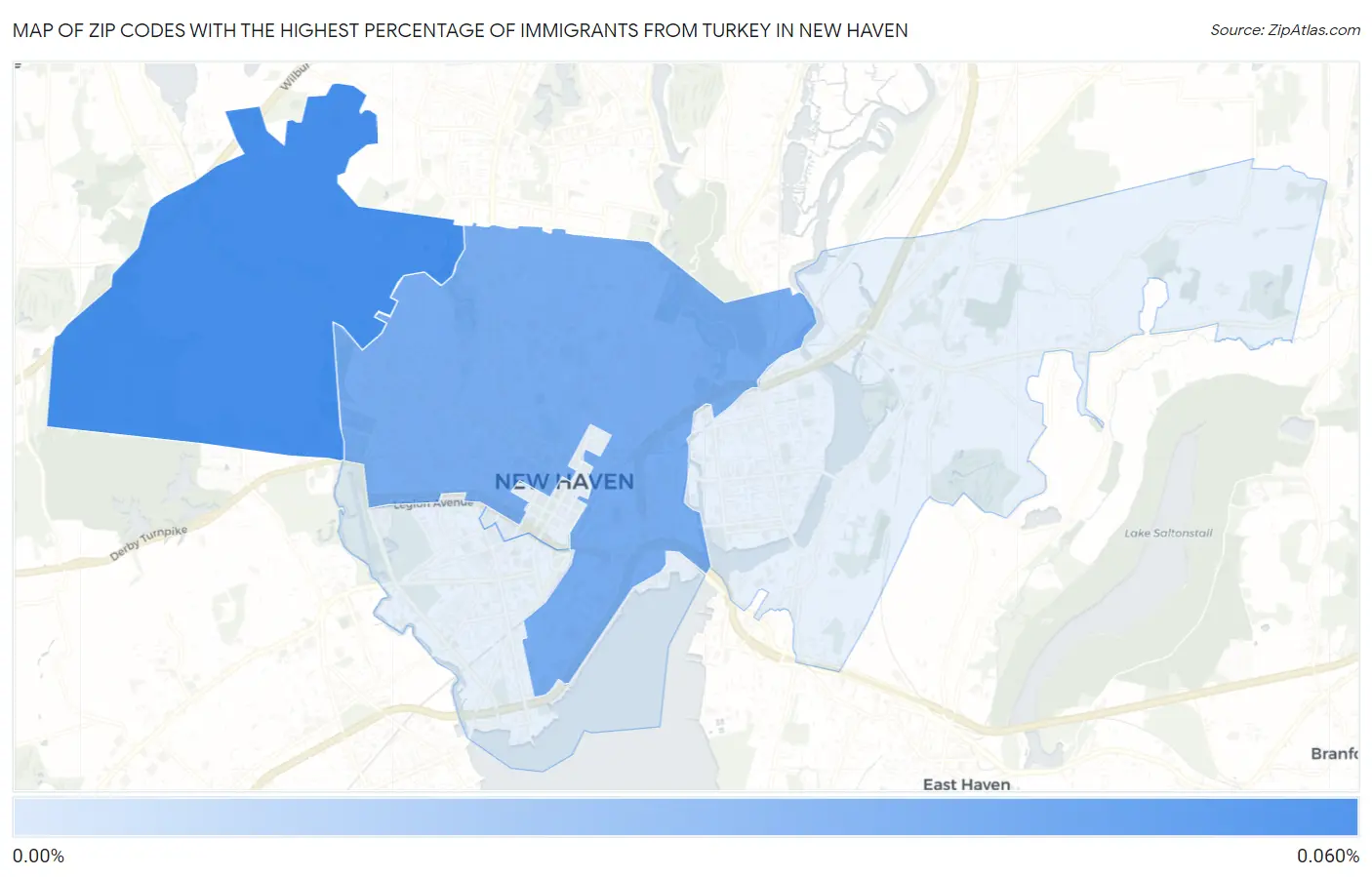 Zip Codes with the Highest Percentage of Immigrants from Turkey in New Haven Map