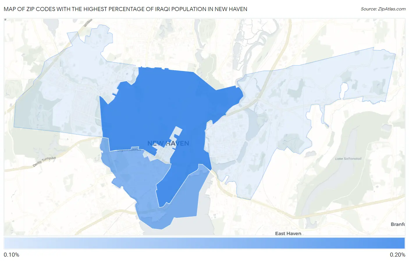 Zip Codes with the Highest Percentage of Iraqi Population in New Haven Map