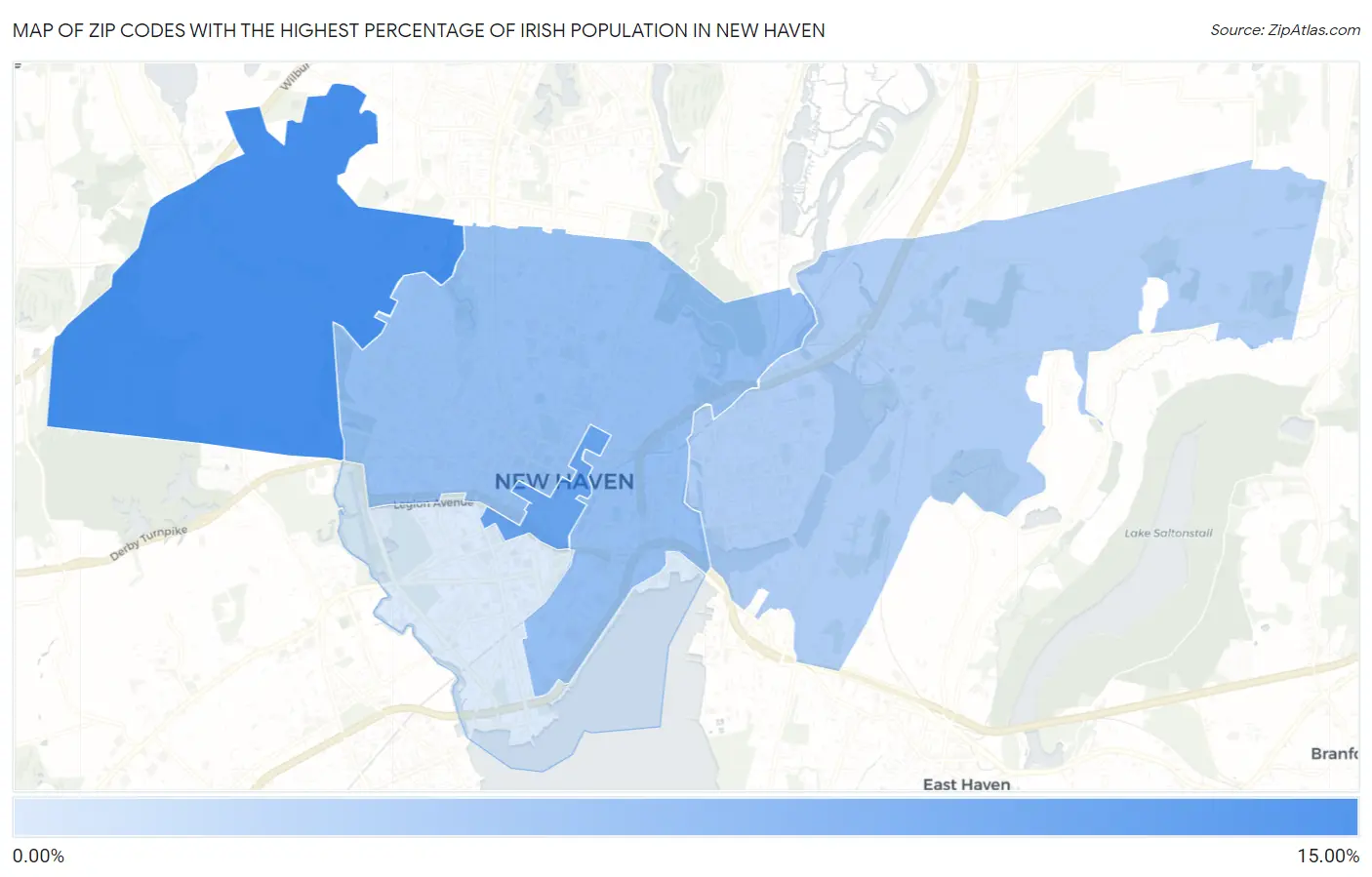 Zip Codes with the Highest Percentage of Irish Population in New Haven Map