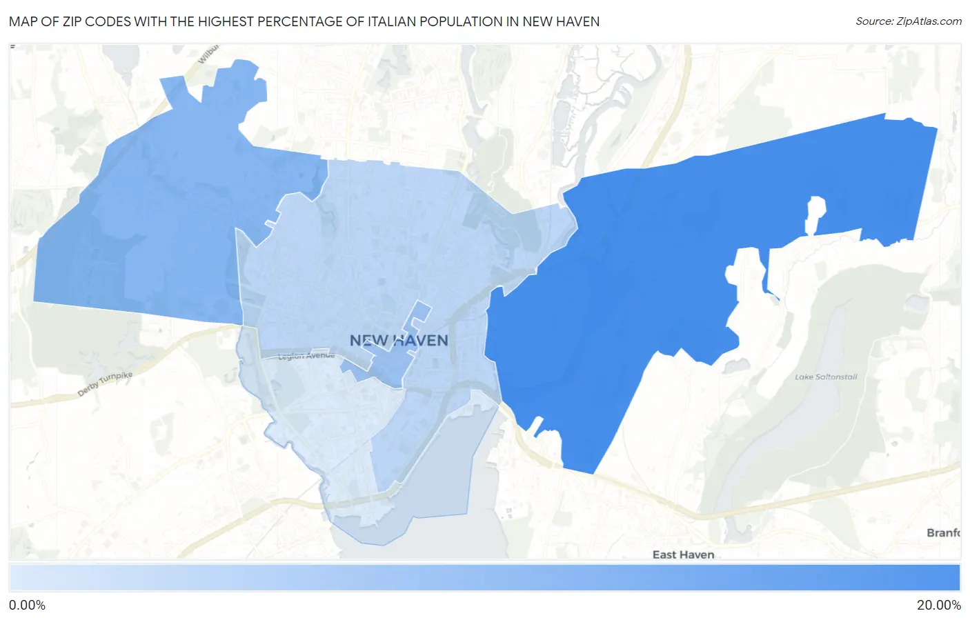 Zip Codes with the Highest Percentage of Italian Population in New Haven Map