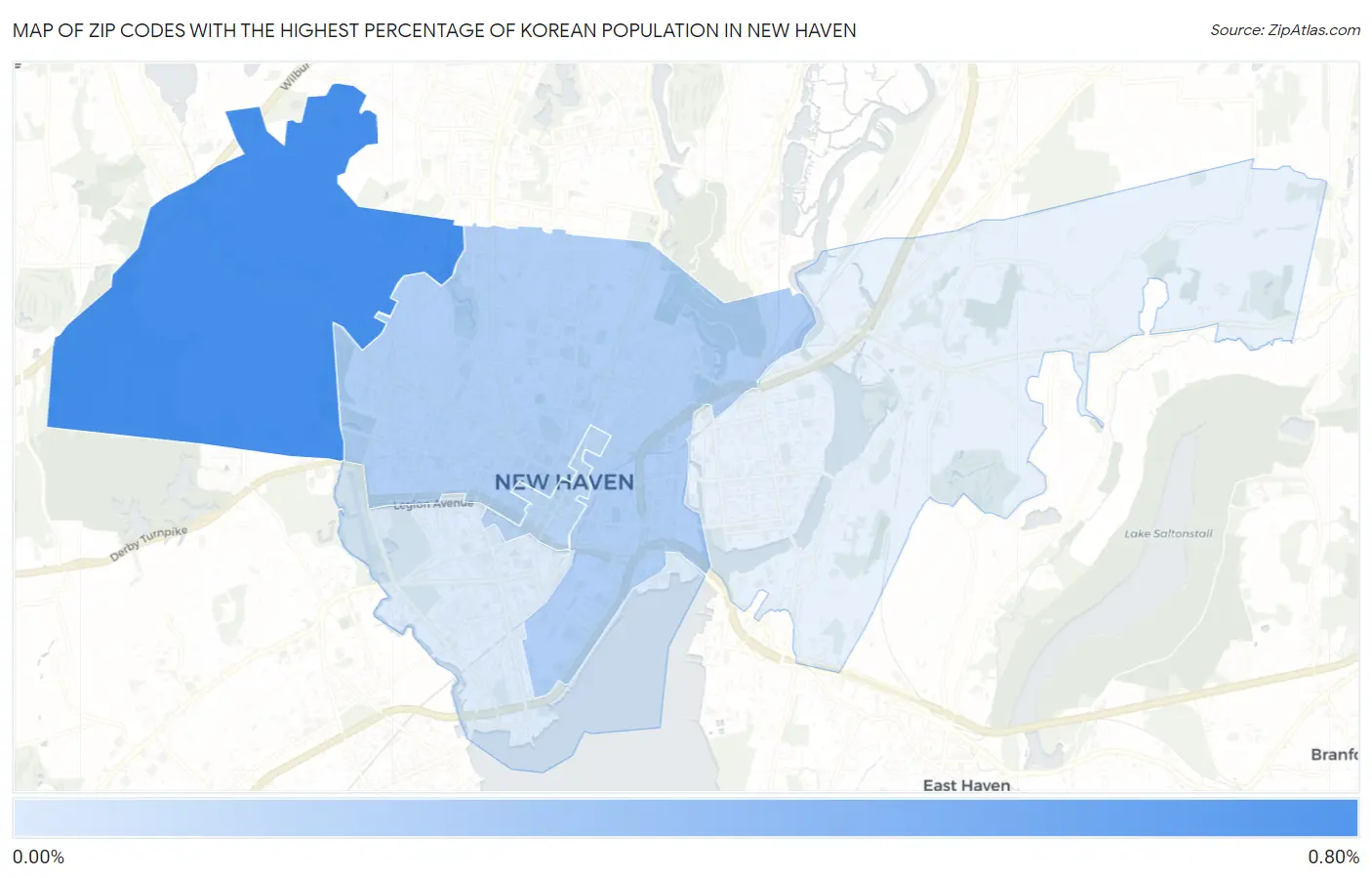 Zip Codes with the Highest Percentage of Korean Population in New Haven Map