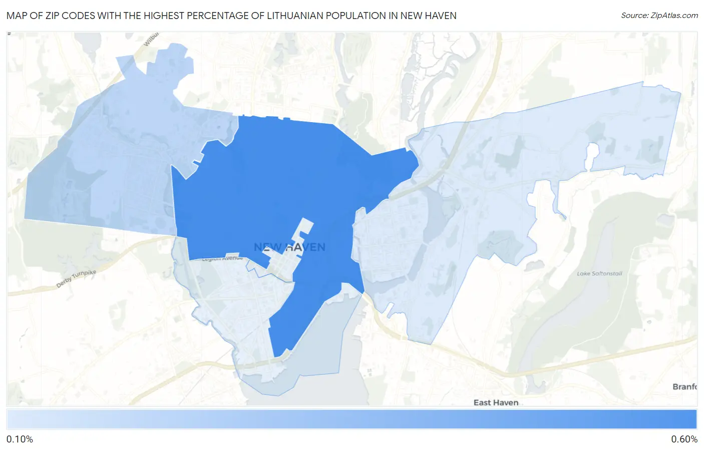 Zip Codes with the Highest Percentage of Lithuanian Population in New Haven Map