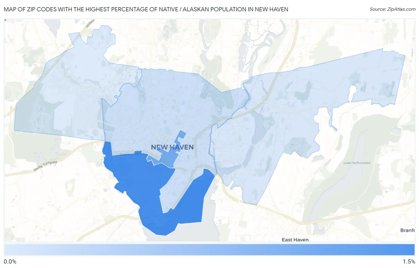 Zip Codes with the Highest Percentage of Native / Alaskan Population in New Haven Map