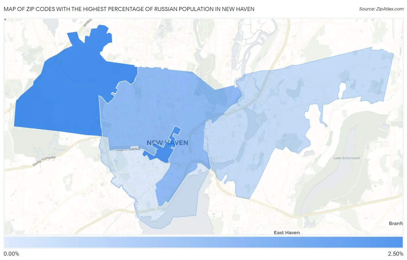 Zip Codes with the Highest Percentage of Russian Population in New Haven Map