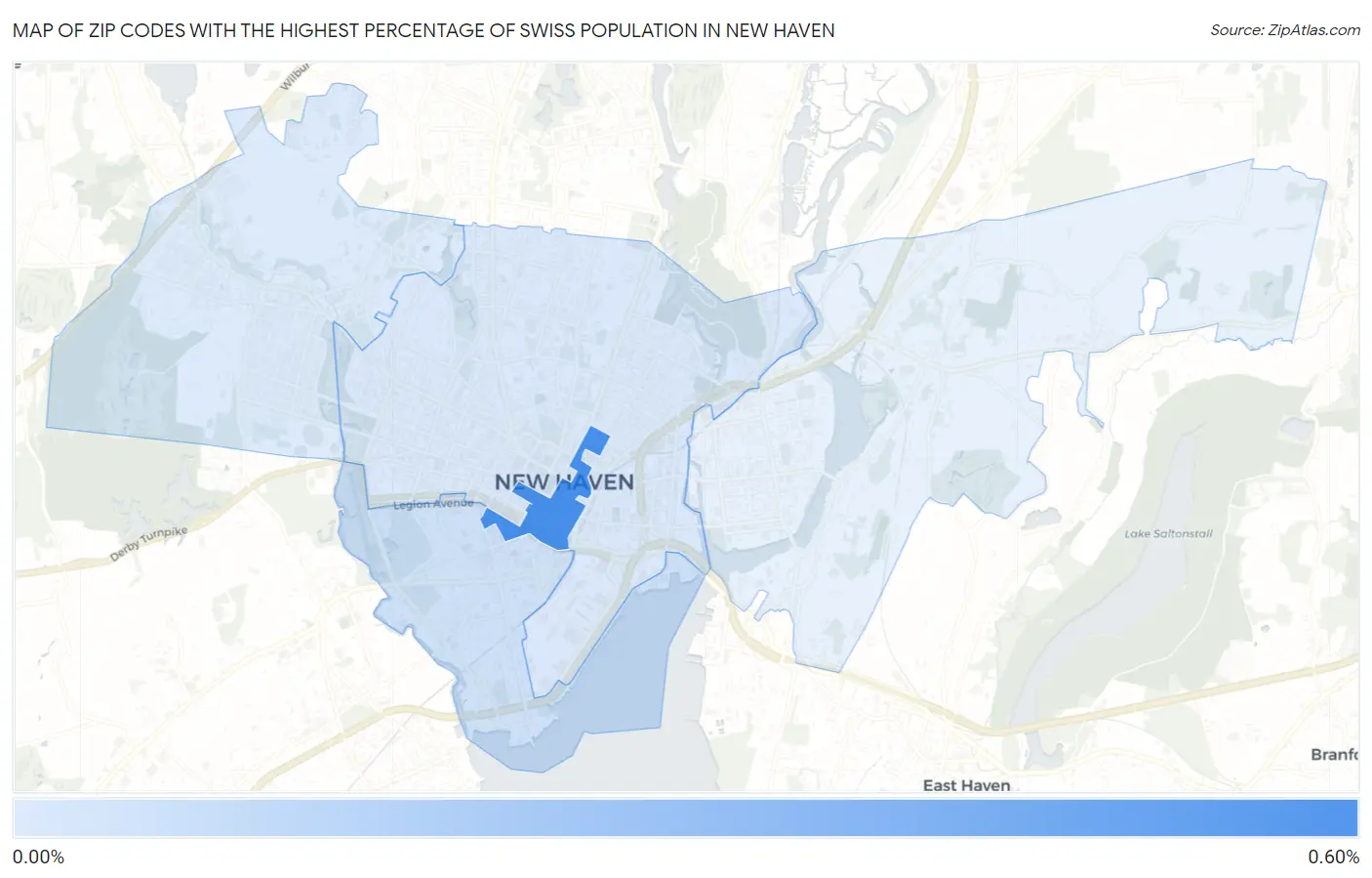 Zip Codes with the Highest Percentage of Swiss Population in New Haven Map