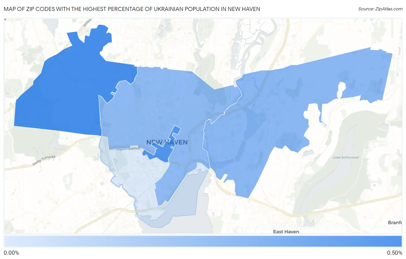 Zip Codes with the Highest Percentage of Ukrainian Population in New Haven Map