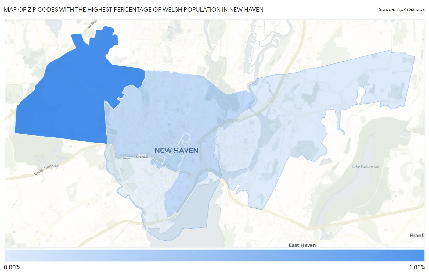 Zip Codes with the Highest Percentage of Welsh Population in New Haven Map