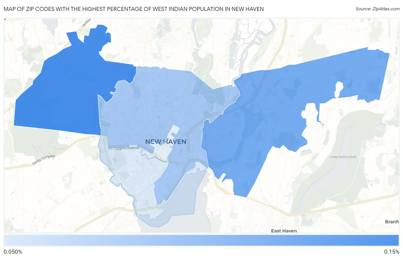 Zip Codes with the Highest Percentage of West Indian Population in New Haven Map