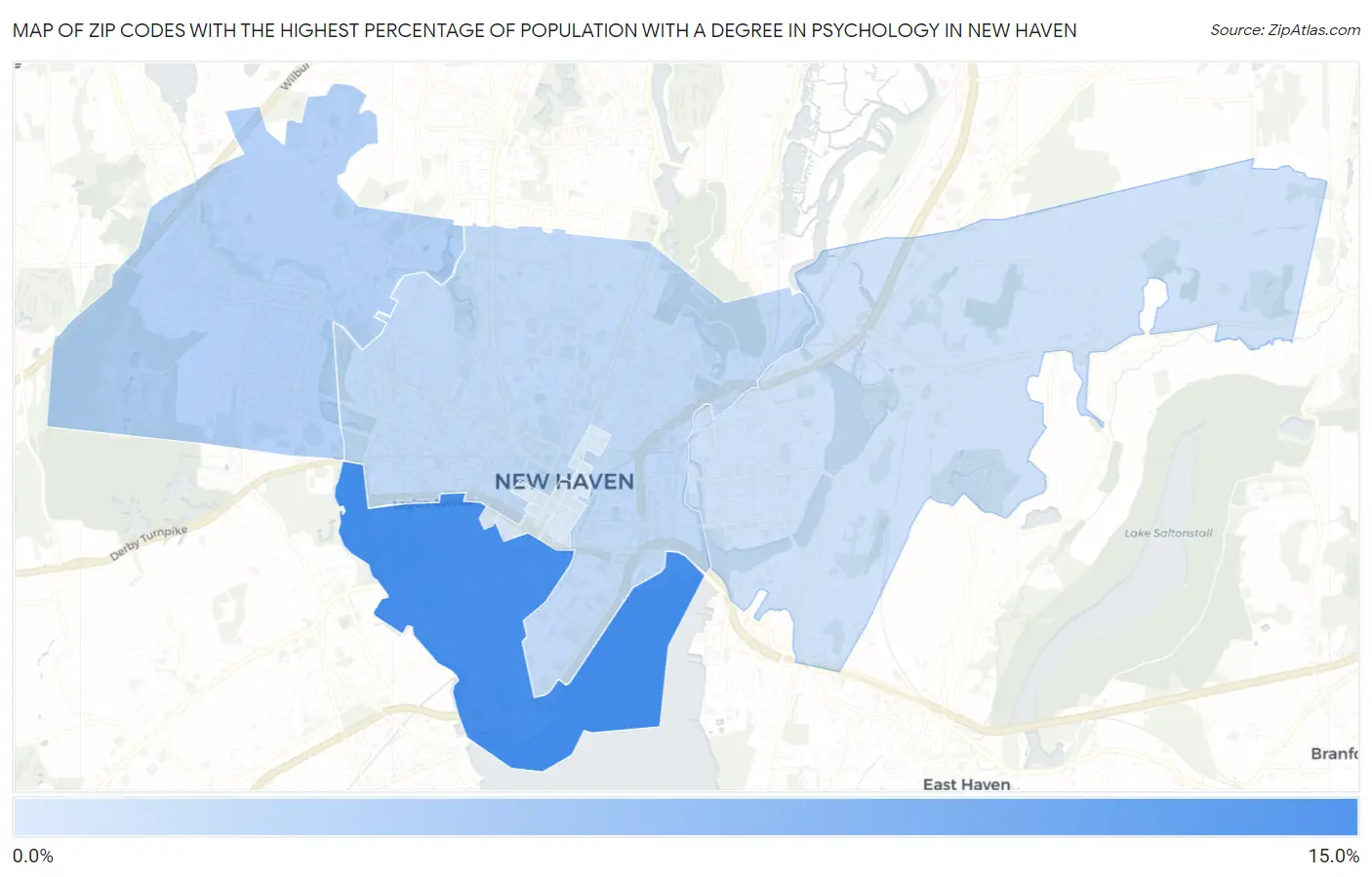 Zip Codes with the Highest Percentage of Population with a Degree in Psychology in New Haven Map