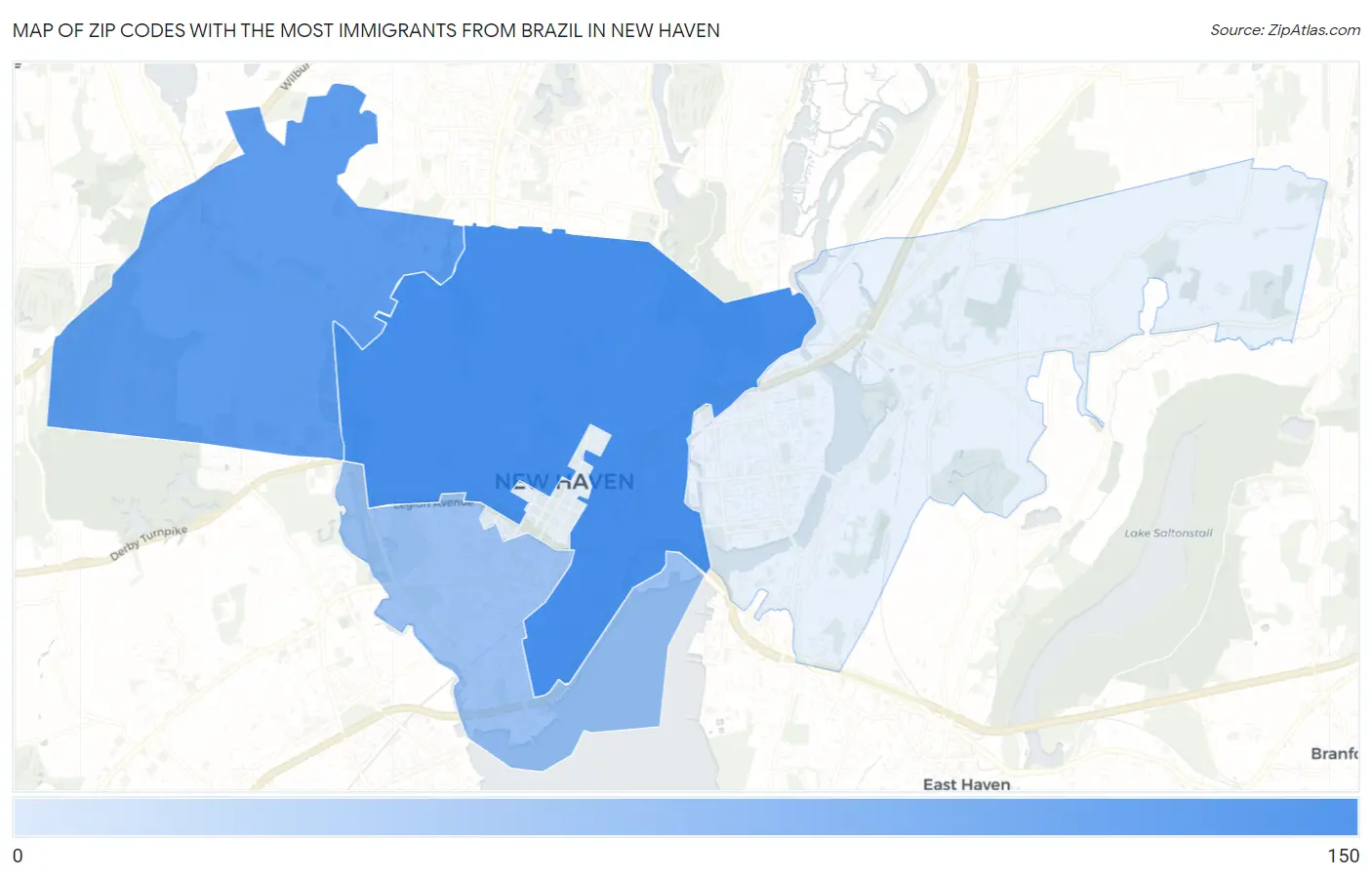 Zip Codes with the Most Immigrants from Brazil in New Haven Map