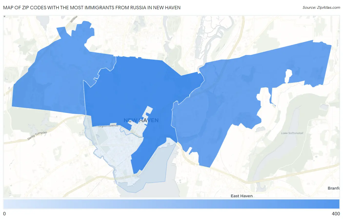 Zip Codes with the Most Immigrants from Russia in New Haven Map