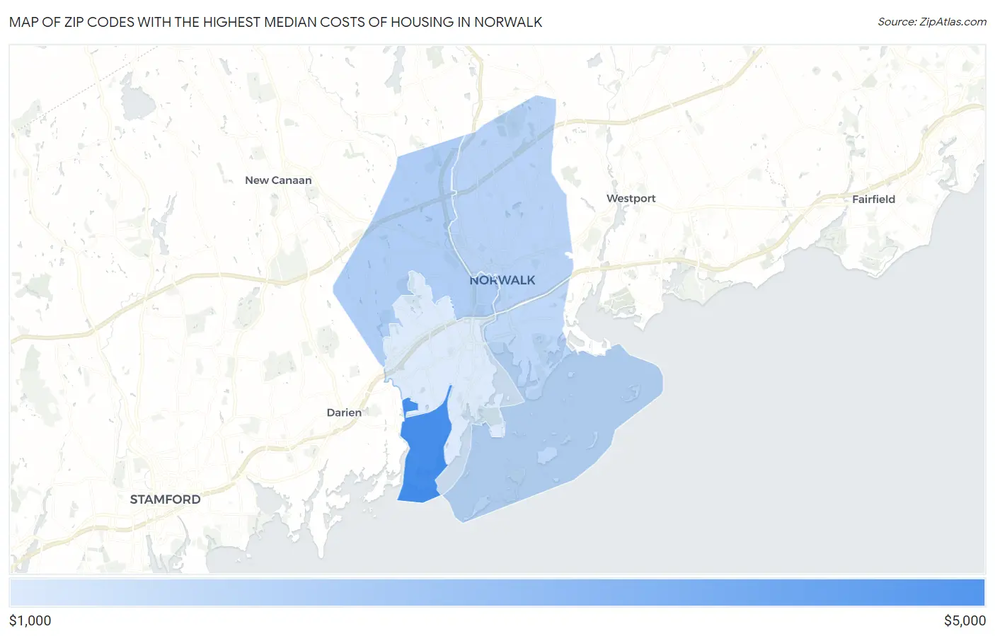 Zip Codes with the Highest Median Costs of Housing in Norwalk Map