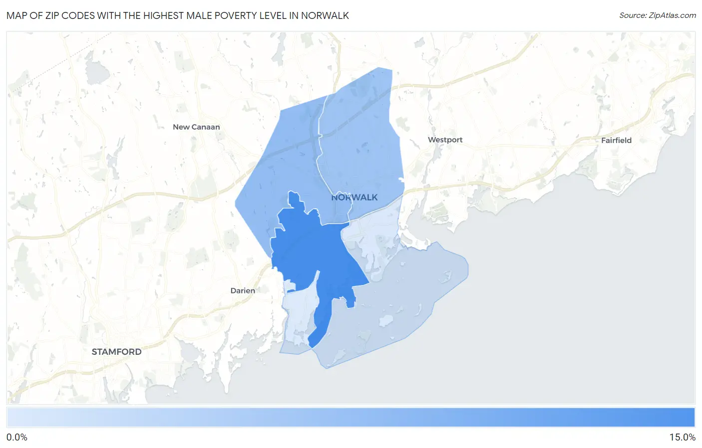 Zip Codes with the Highest Male Poverty Level in Norwalk Map