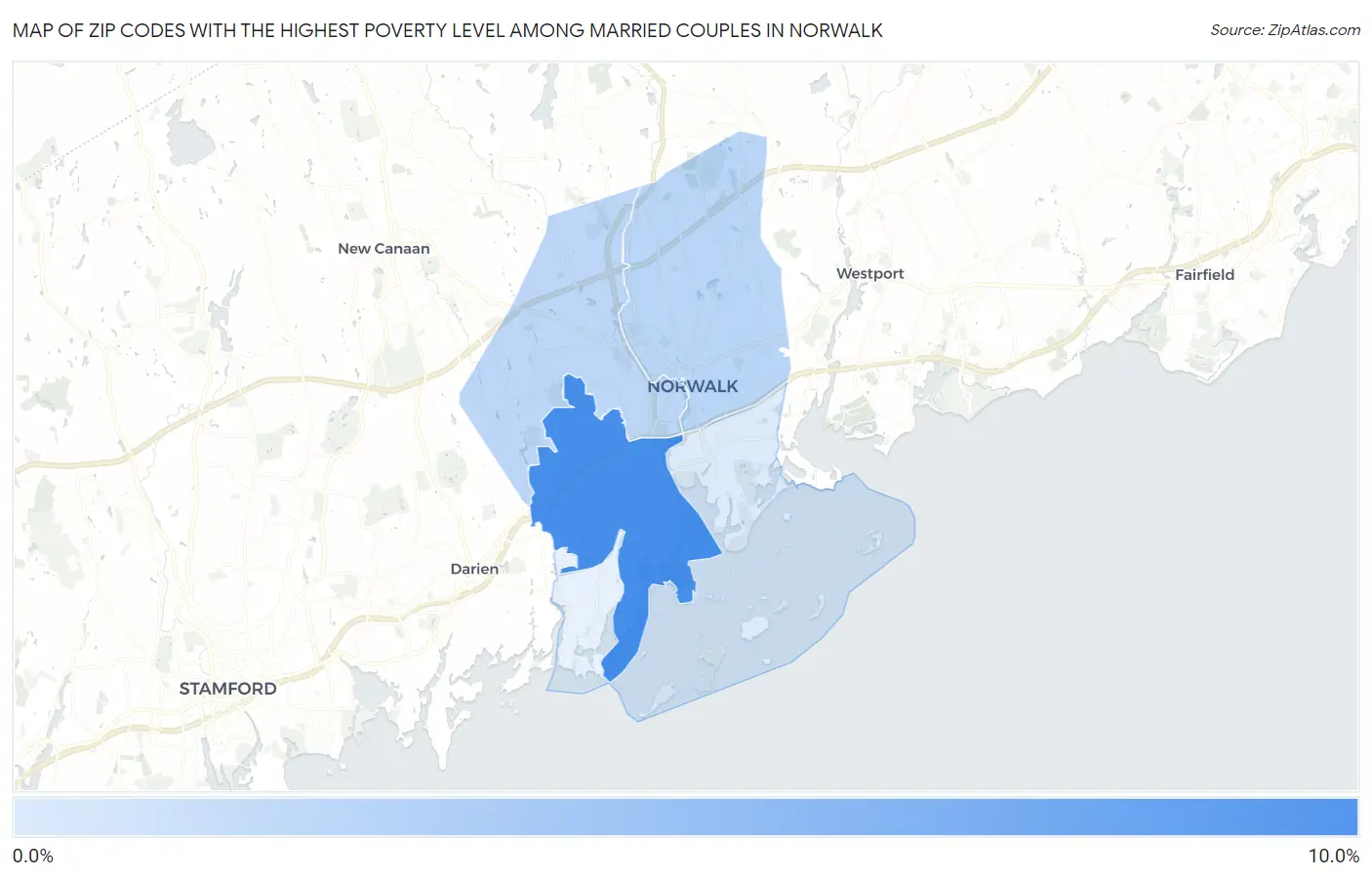 Zip Codes with the Highest Poverty Level Among Married Couples in Norwalk Map