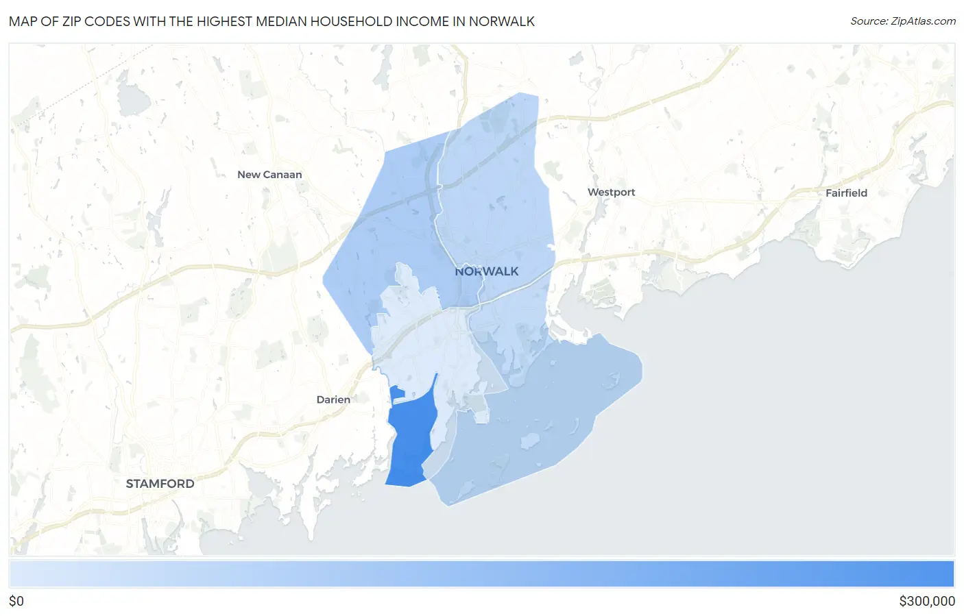Zip Codes with the Highest Median Household Income in Norwalk Map
