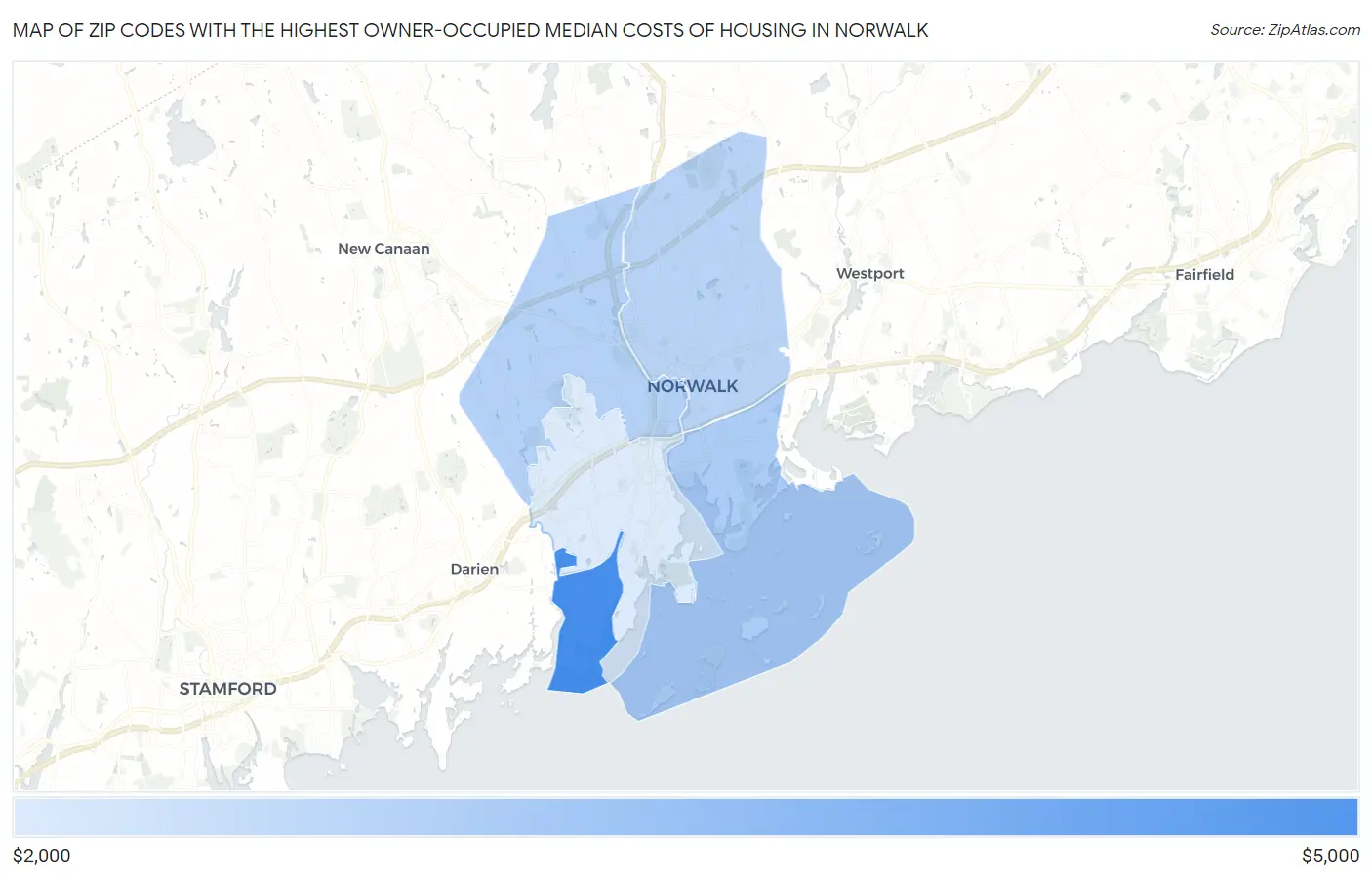 Zip Codes with the Highest Owner-Occupied Median Costs of Housing in Norwalk Map