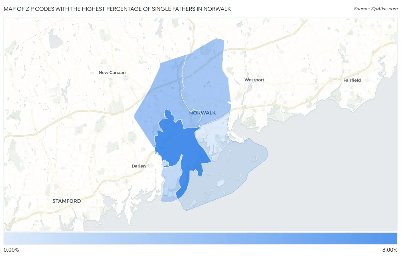 Zip Codes with the Highest Percentage of Single Fathers in Norwalk Map