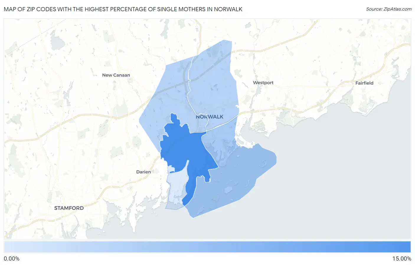 Zip Codes with the Highest Percentage of Single Mothers in Norwalk Map