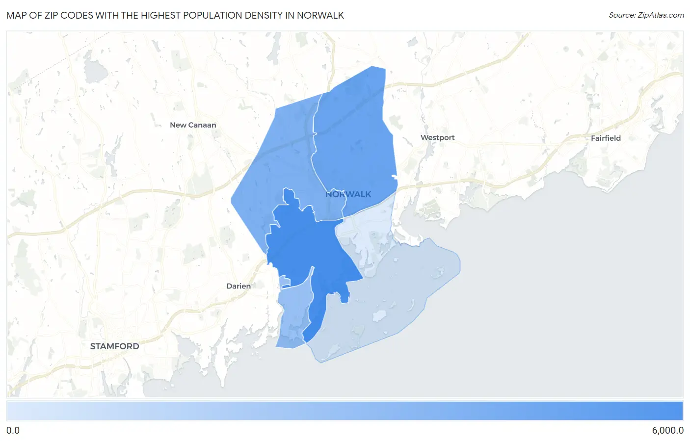 Zip Codes with the Highest Population Density in Norwalk Map