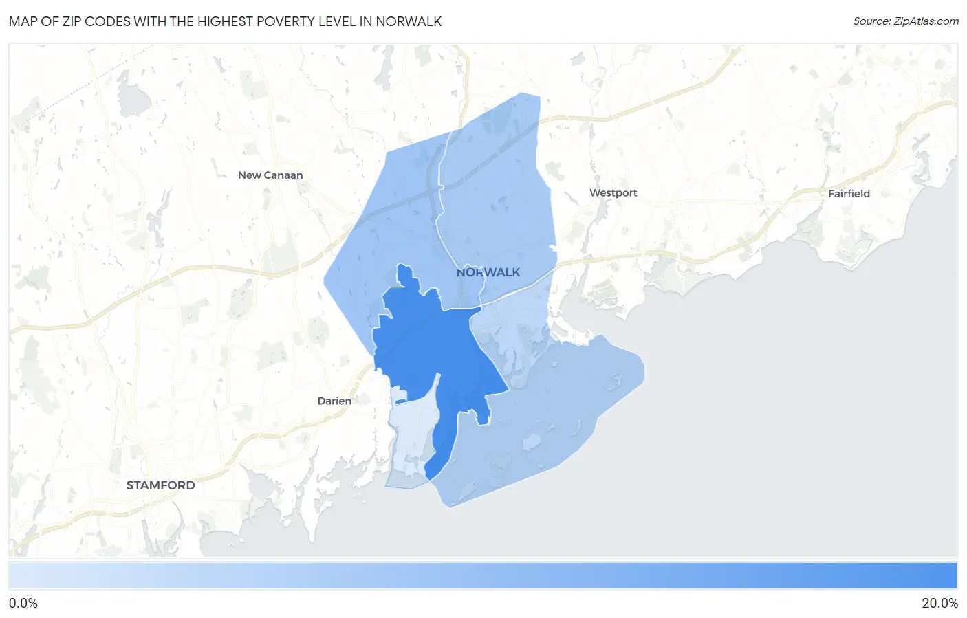 Zip Codes with the Highest Poverty Level in Norwalk Map