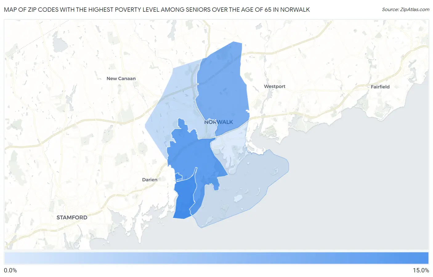 Zip Codes with the Highest Poverty Level Among Seniors Over the Age of 65 in Norwalk Map
