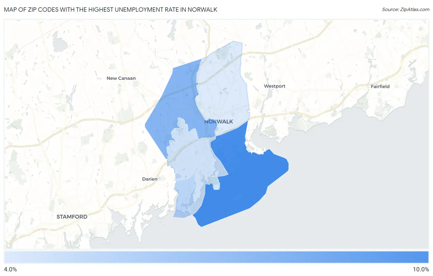 Zip Codes with the Highest Unemployment Rate in Norwalk Map