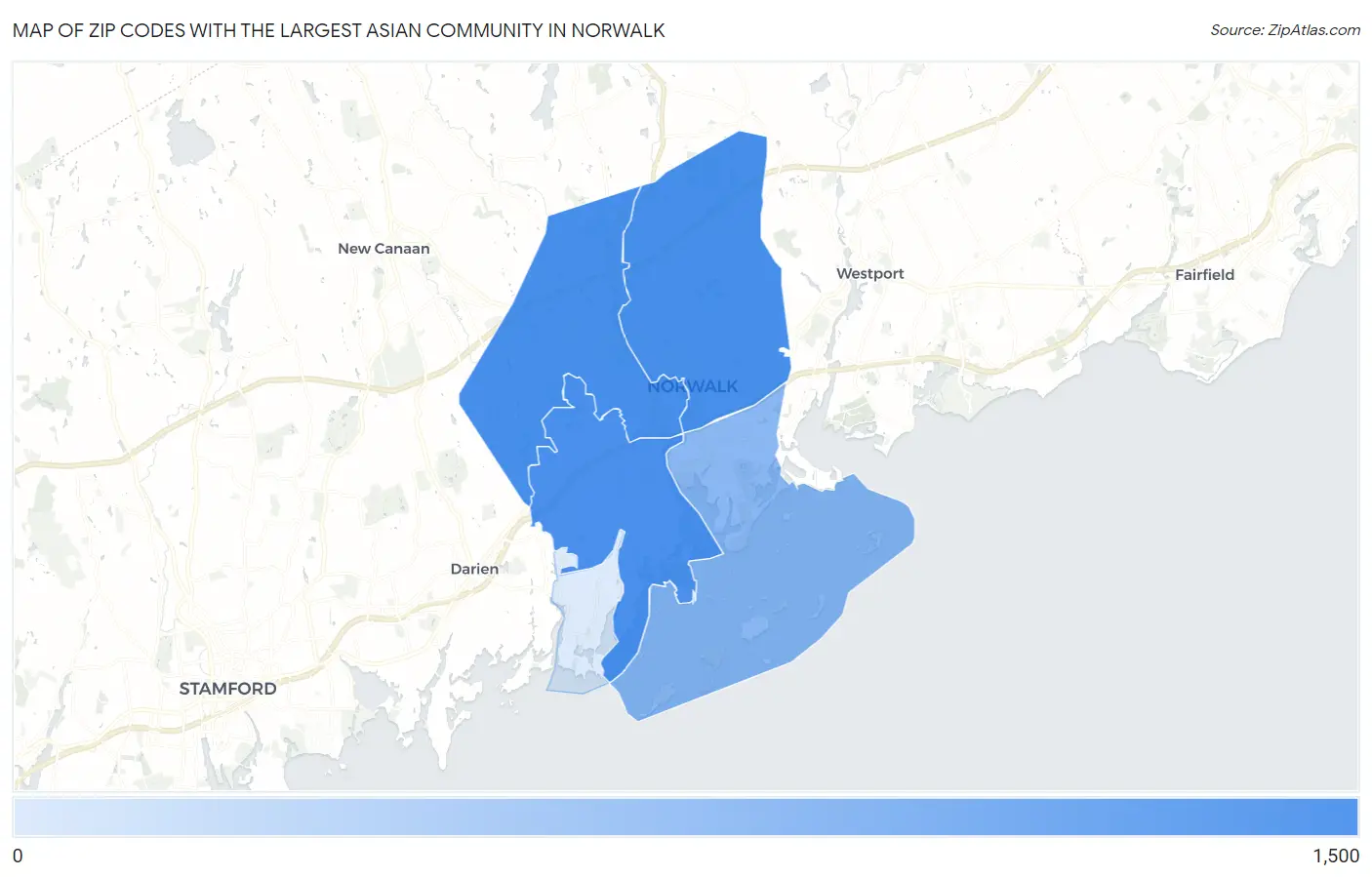 Zip Codes with the Largest Asian Community in Norwalk Map