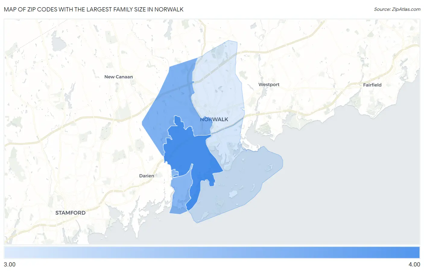 Zip Codes with the Largest Family Size in Norwalk Map