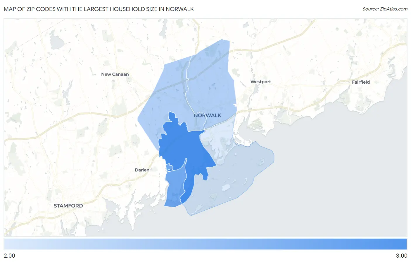Zip Codes with the Largest Household Size in Norwalk Map