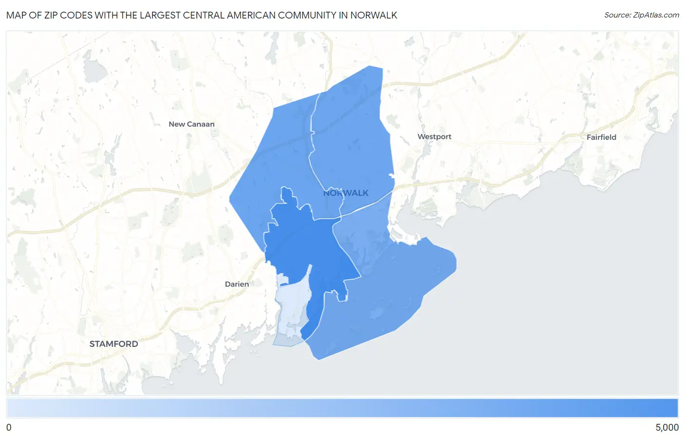 Zip Codes with the Largest Central American Community in Norwalk Map