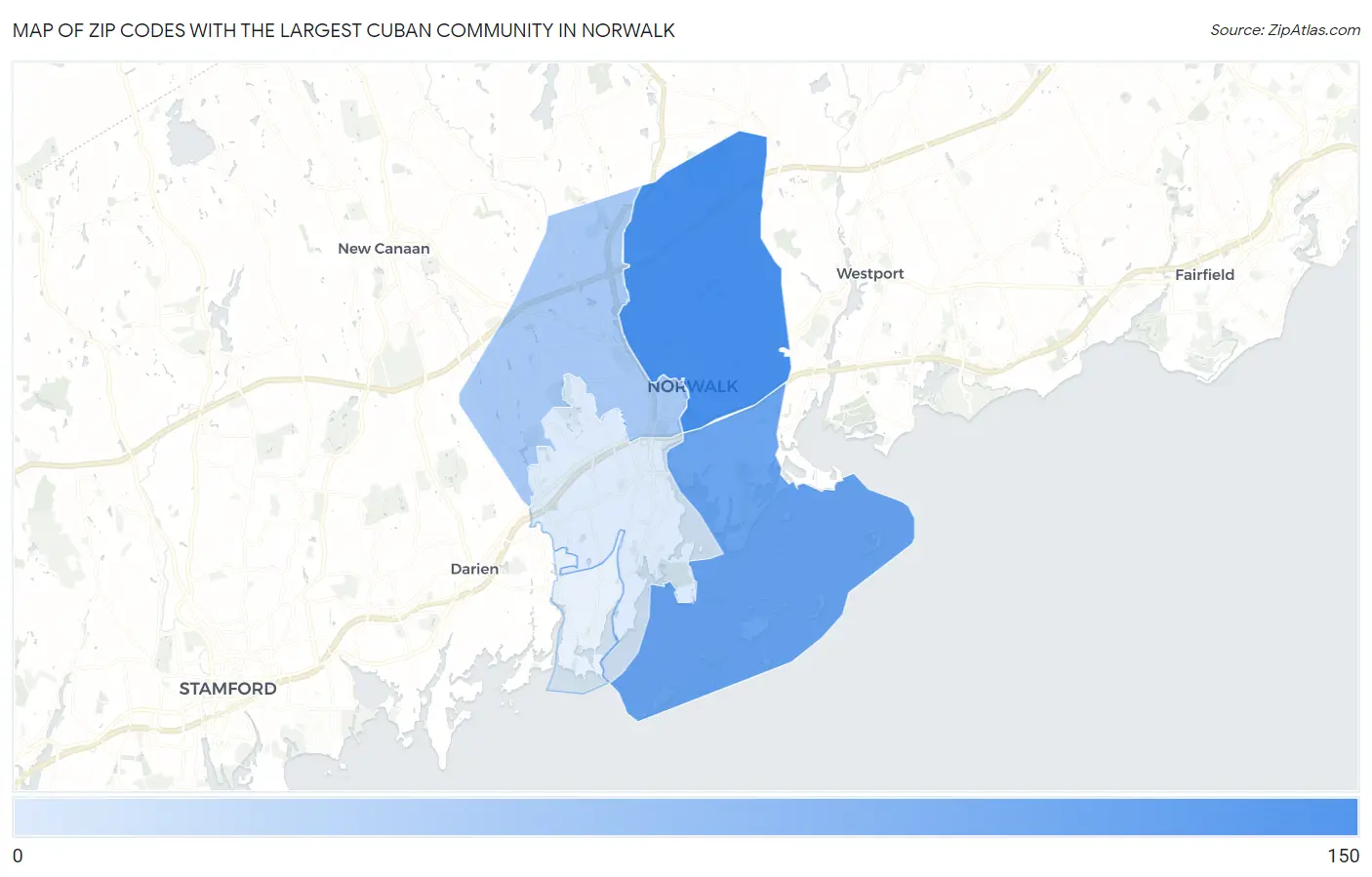 Zip Codes with the Largest Cuban Community in Norwalk Map