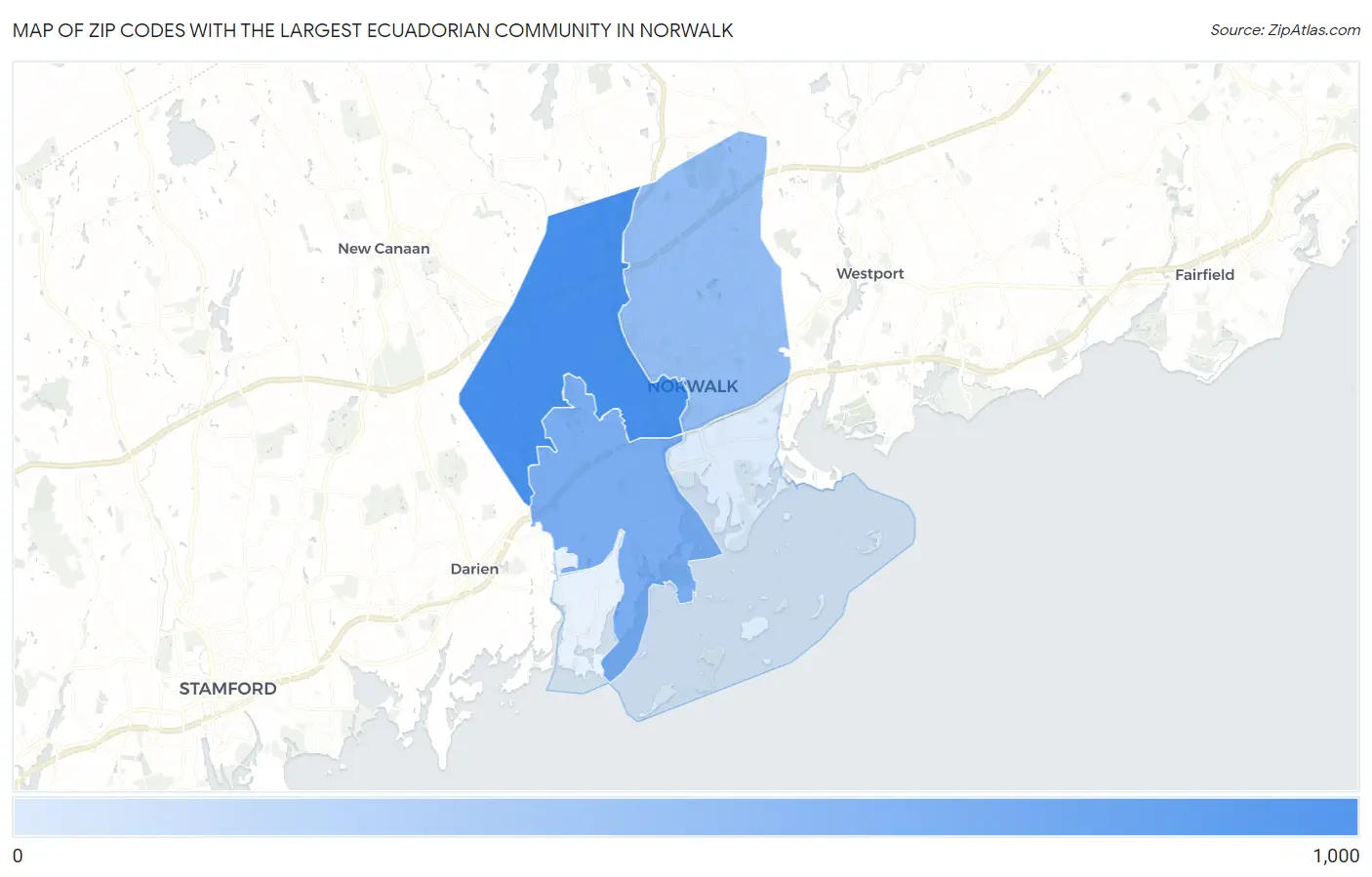 Zip Codes with the Largest Ecuadorian Community in Norwalk Map