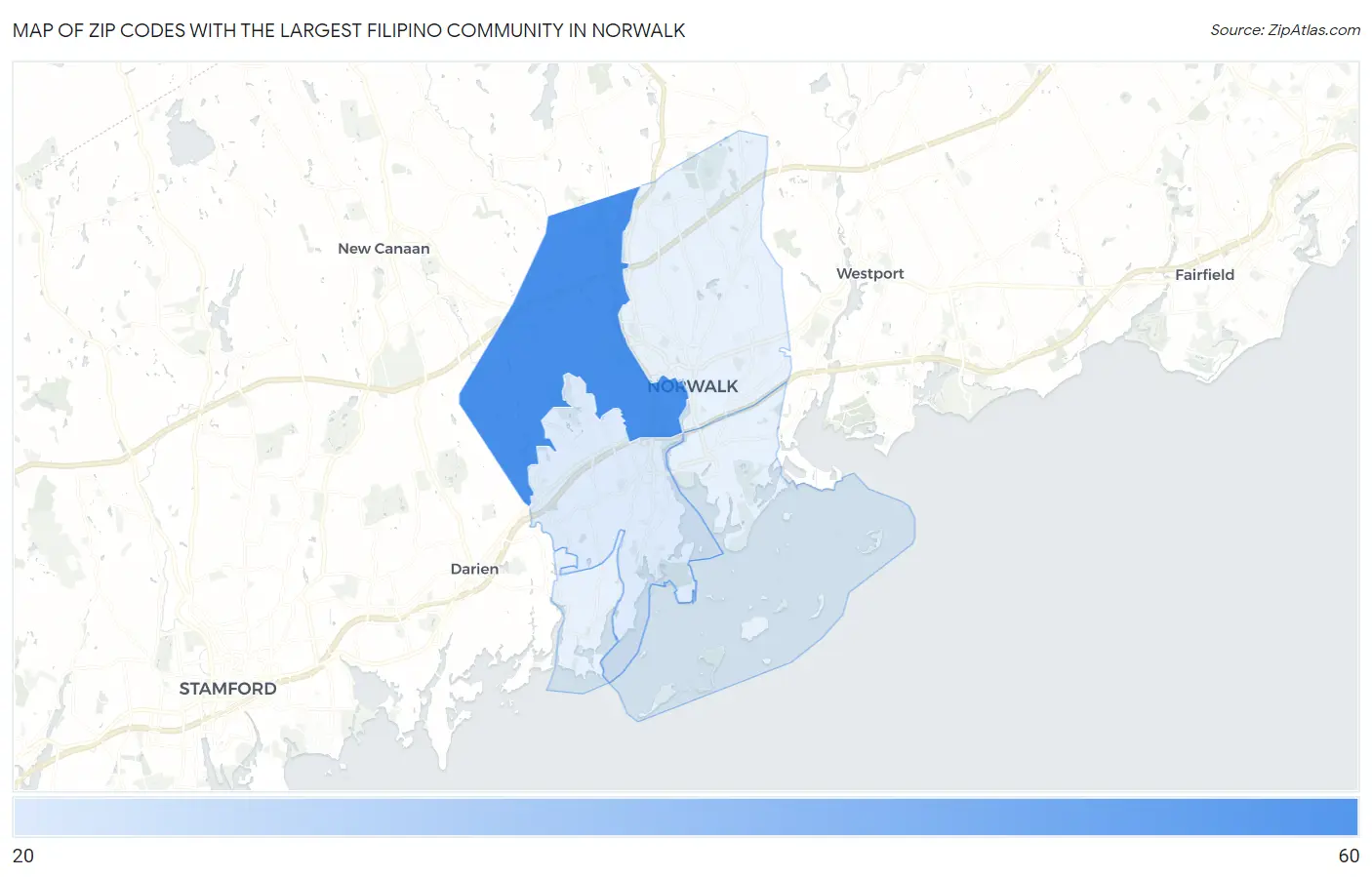 Zip Codes with the Largest Filipino Community in Norwalk Map