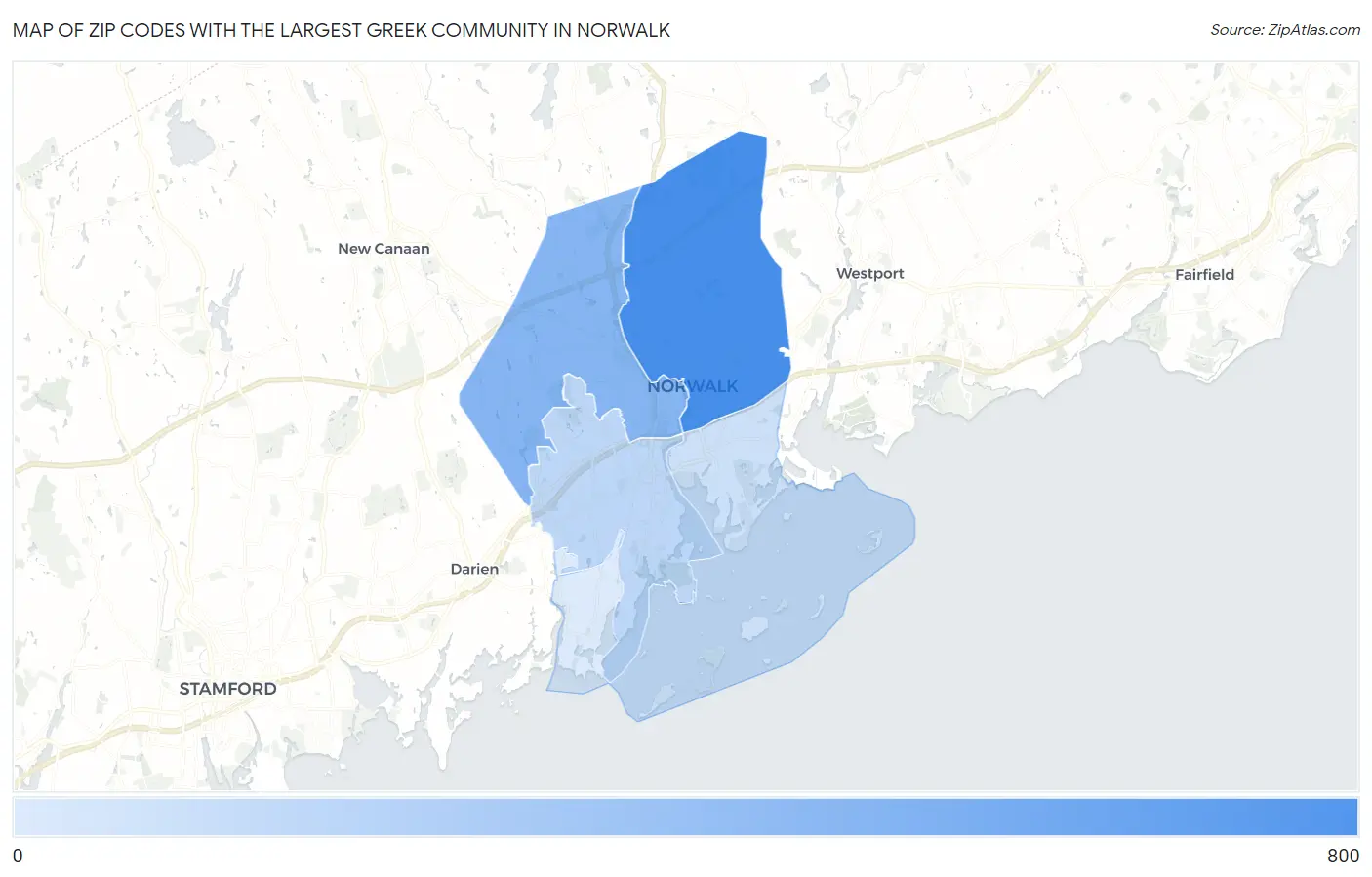 Zip Codes with the Largest Greek Community in Norwalk Map