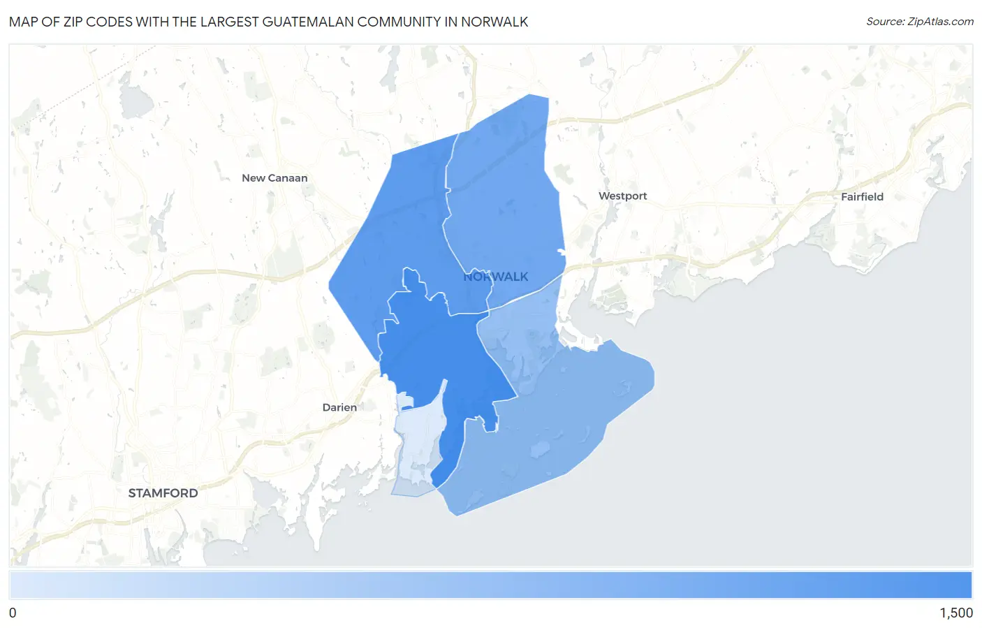 Zip Codes with the Largest Guatemalan Community in Norwalk Map