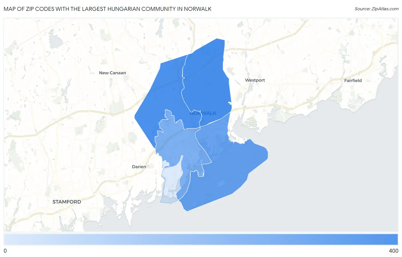 Zip Codes with the Largest Hungarian Community in Norwalk Map