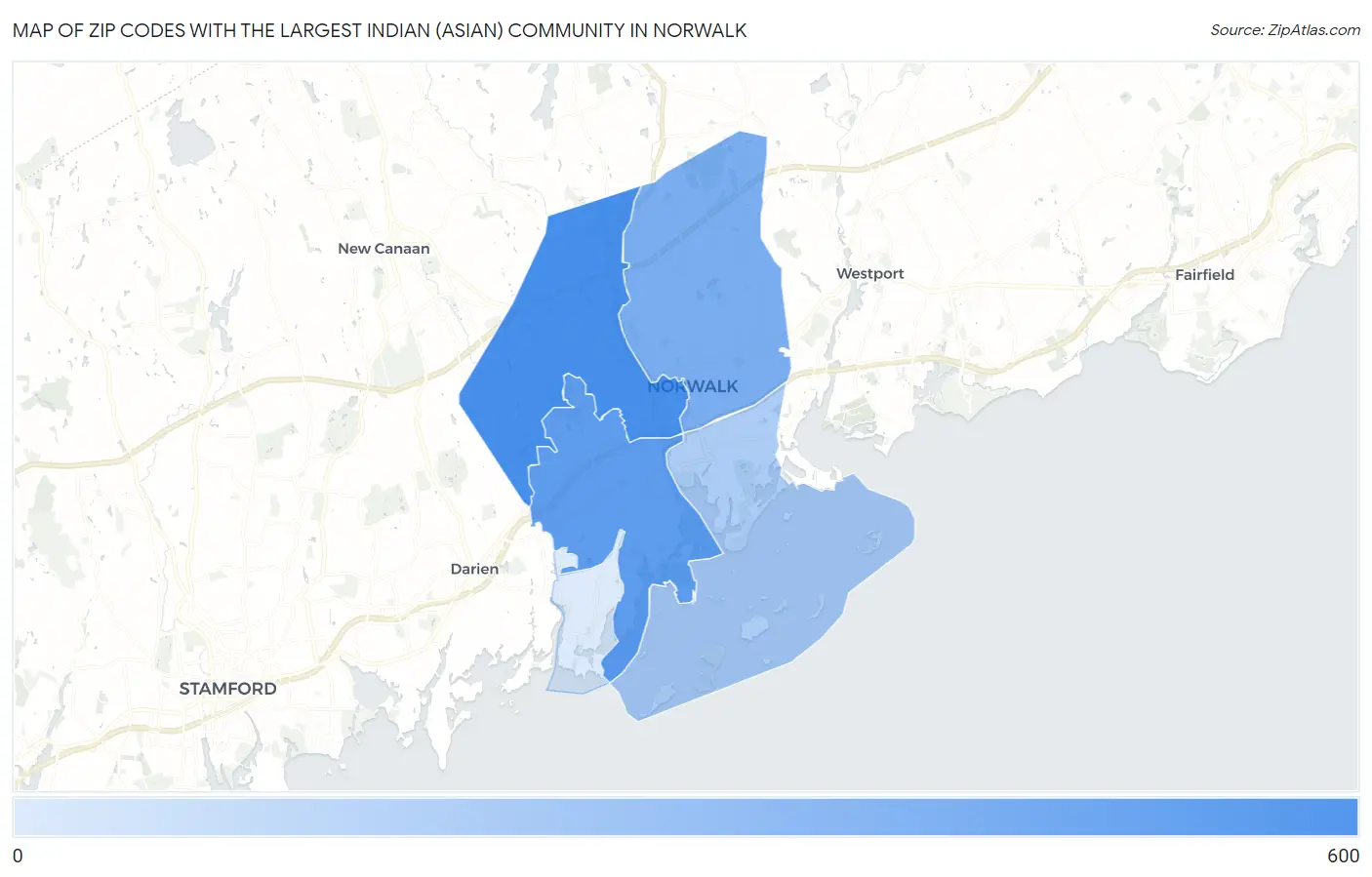 Zip Codes with the Largest Indian (Asian) Community in Norwalk Map