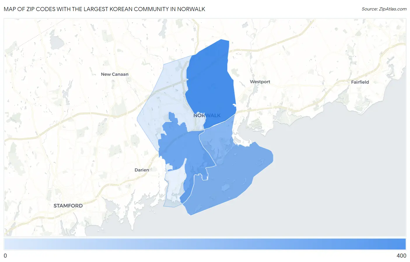 Zip Codes with the Largest Korean Community in Norwalk Map
