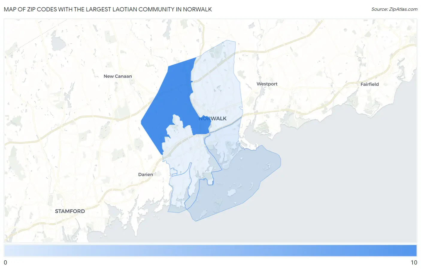 Zip Codes with the Largest Laotian Community in Norwalk Map