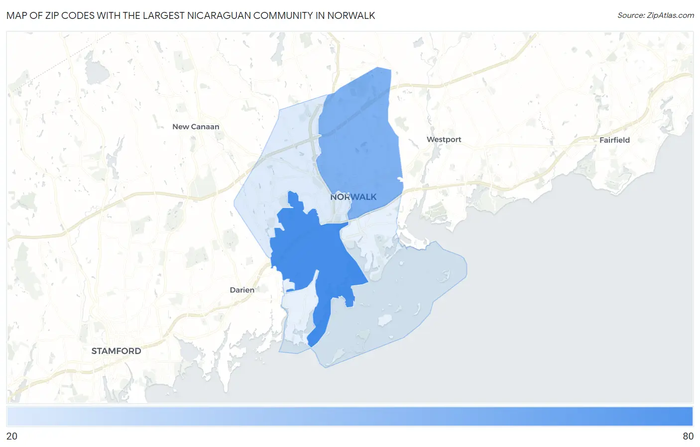 Zip Codes with the Largest Nicaraguan Community in Norwalk Map