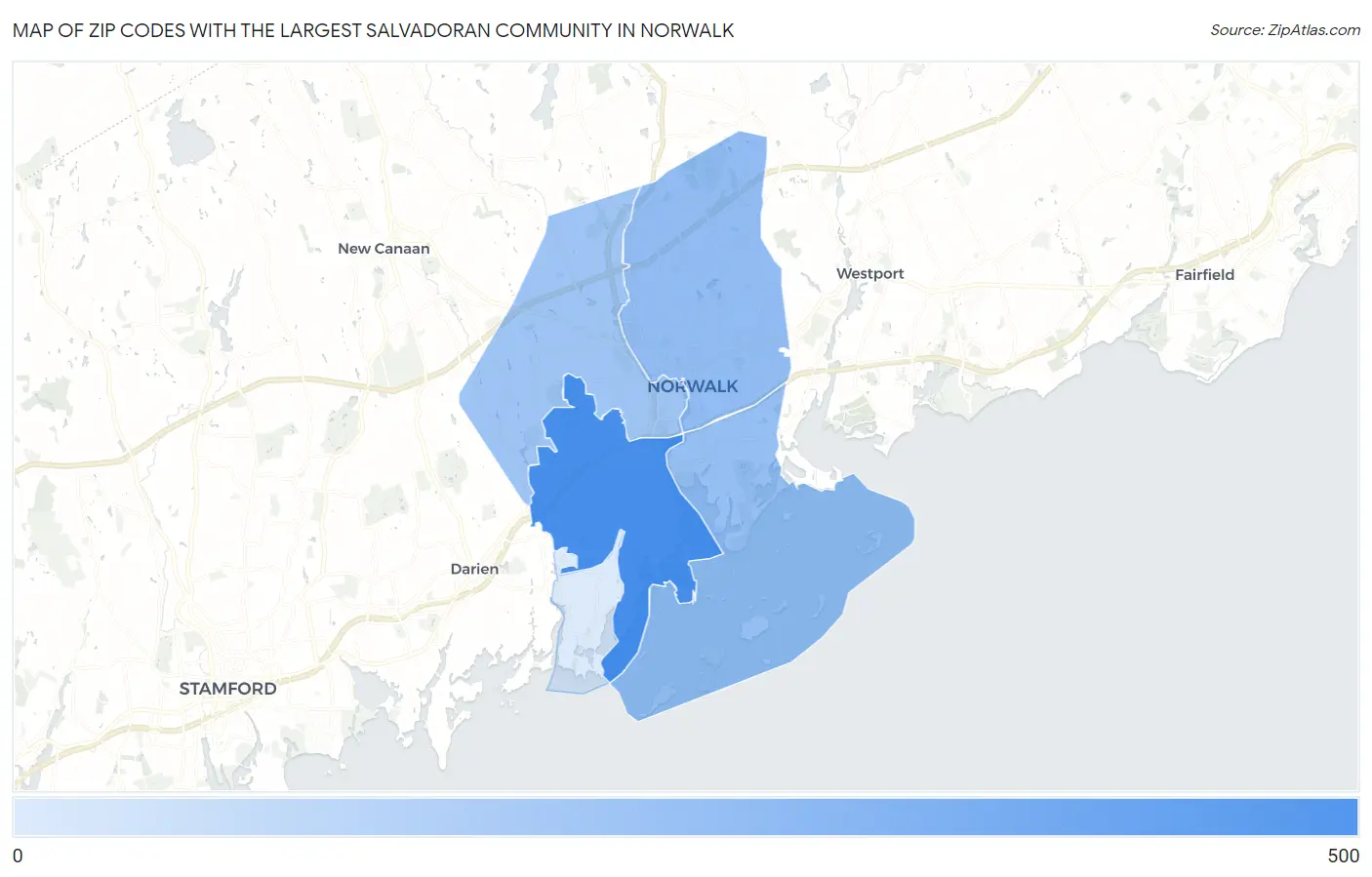 Zip Codes with the Largest Salvadoran Community in Norwalk Map