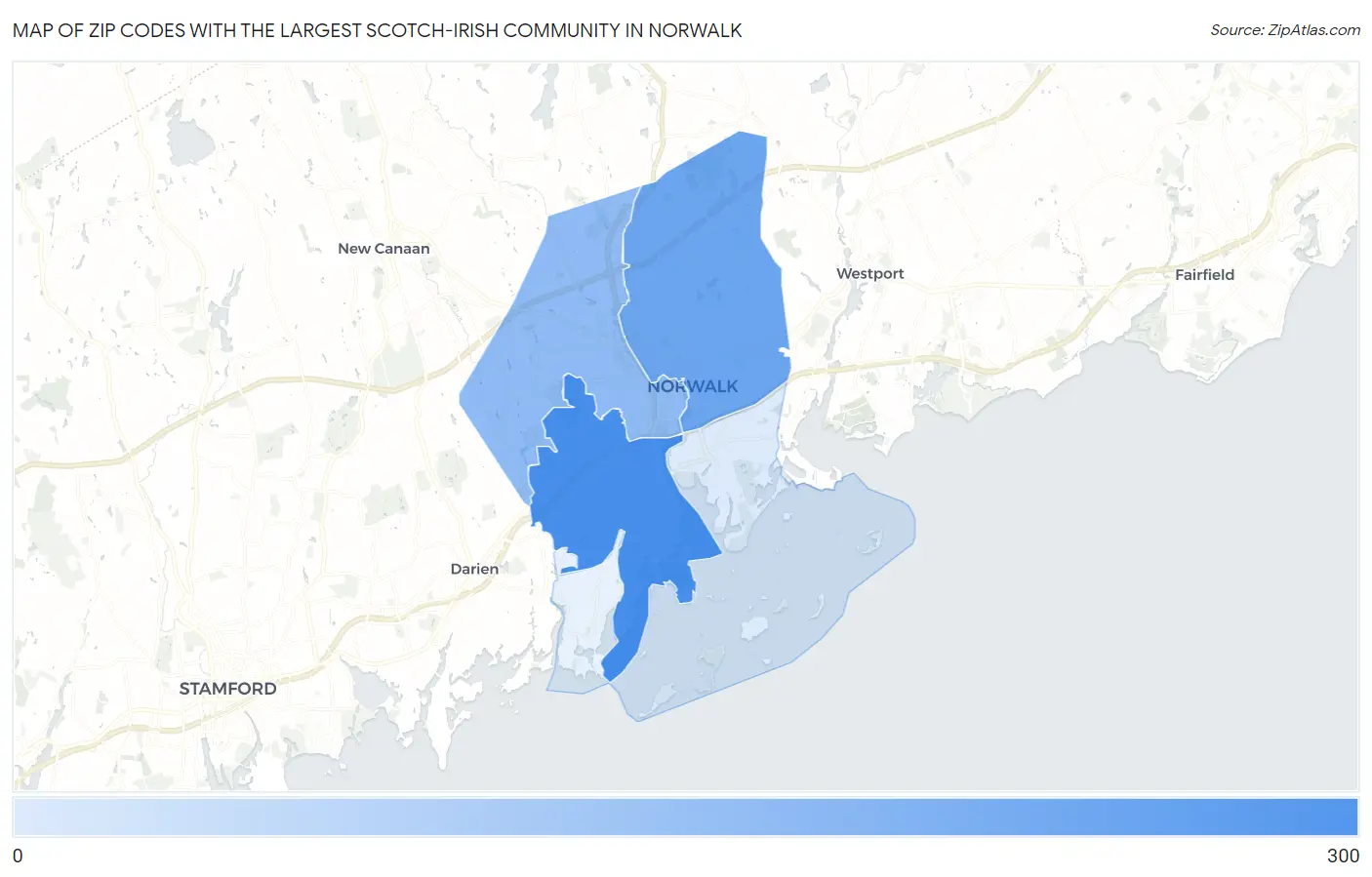 Zip Codes with the Largest Scotch-Irish Community in Norwalk Map