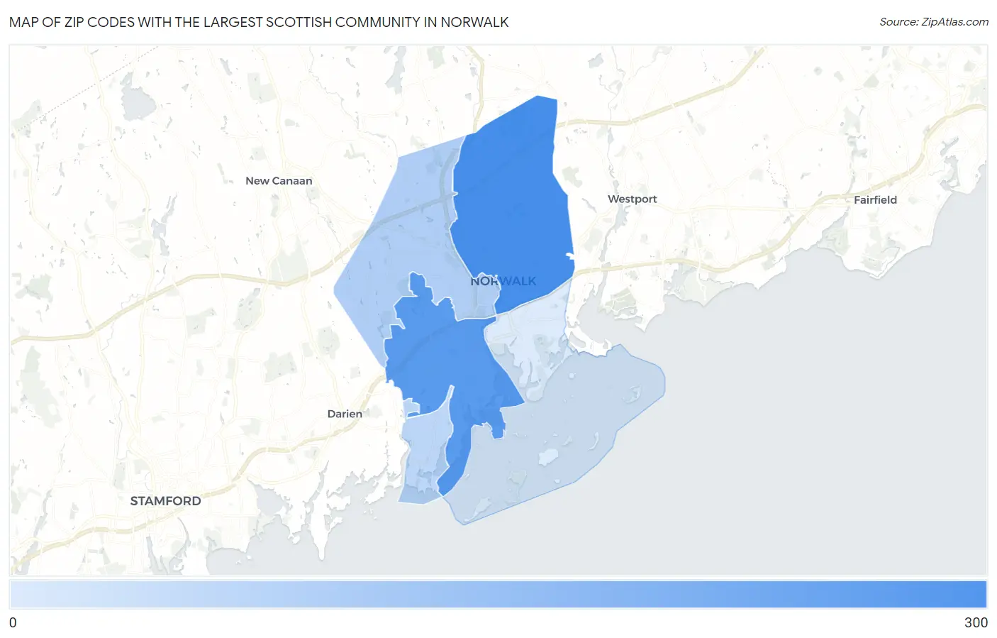 Zip Codes with the Largest Scottish Community in Norwalk Map