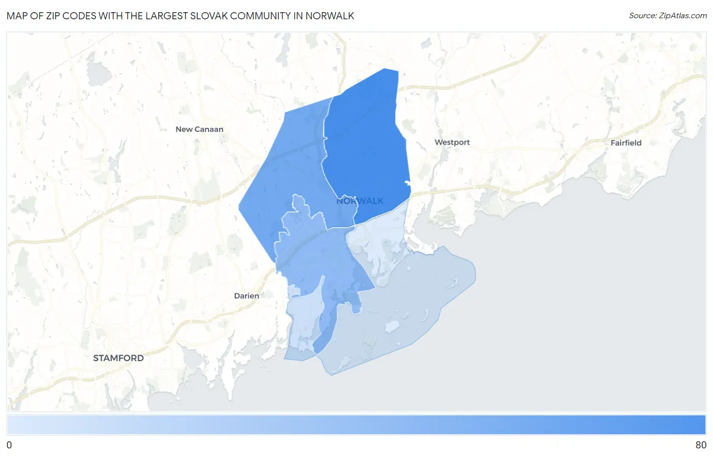 Zip Codes with the Largest Slovak Community in Norwalk Map