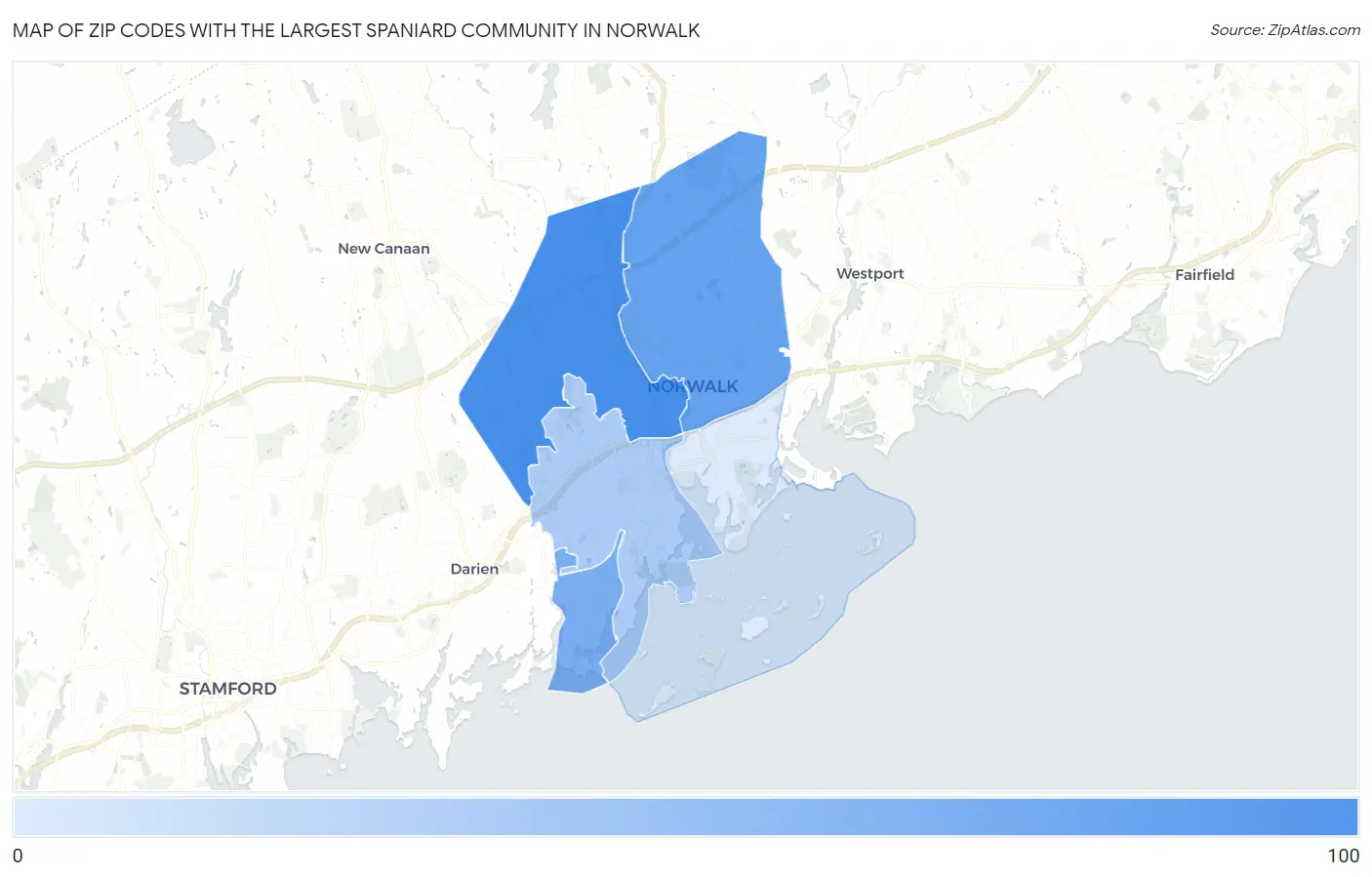 Zip Codes with the Largest Spaniard Community in Norwalk Map