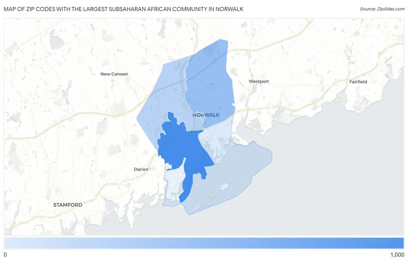 Zip Codes with the Largest Subsaharan African Community in Norwalk Map