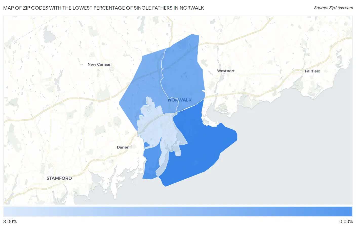 Zip Codes with the Lowest Percentage of Single Fathers in Norwalk Map
