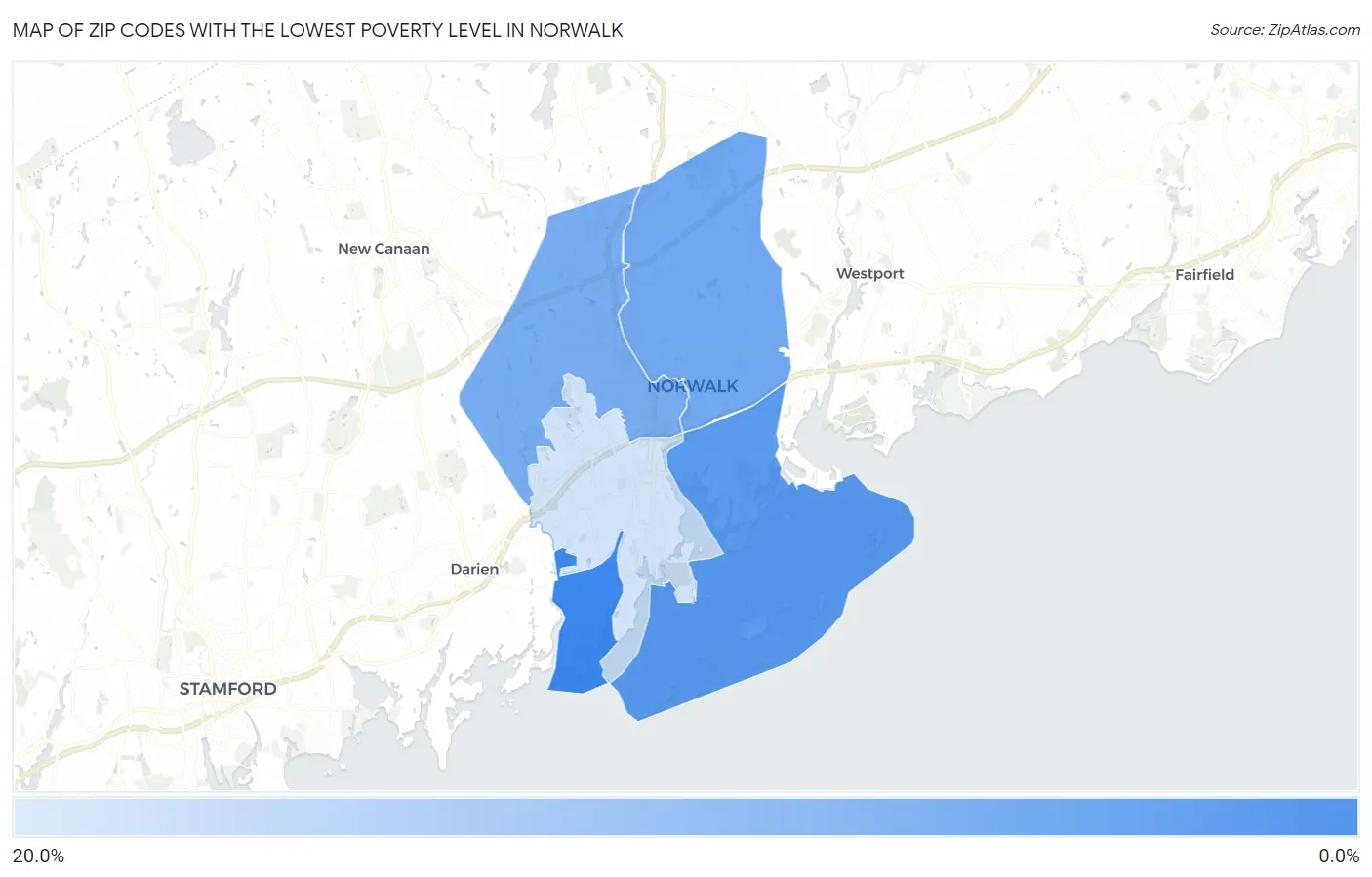 Zip Codes with the Lowest Poverty Level in Norwalk Map