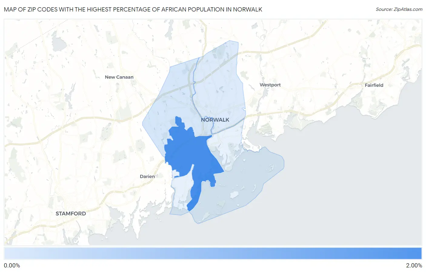 Zip Codes with the Highest Percentage of African Population in Norwalk Map