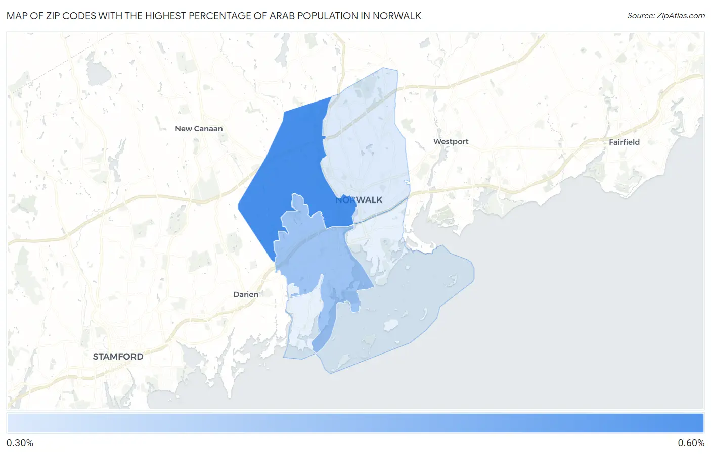 Zip Codes with the Highest Percentage of Arab Population in Norwalk Map